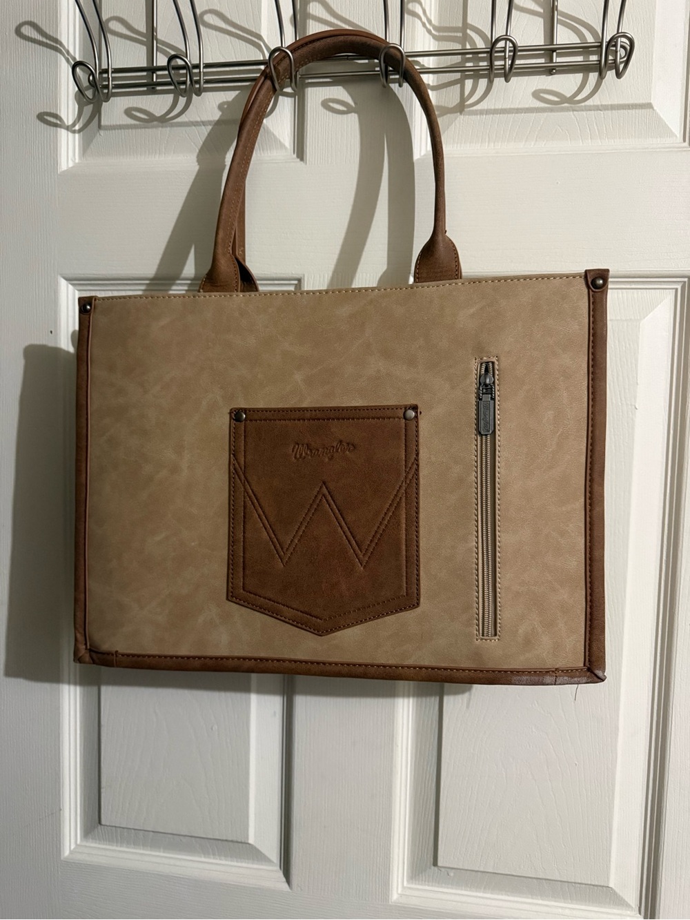 Wrangler Tan and Brown Studded Tote with Belt Accent - Picture 2 of 8